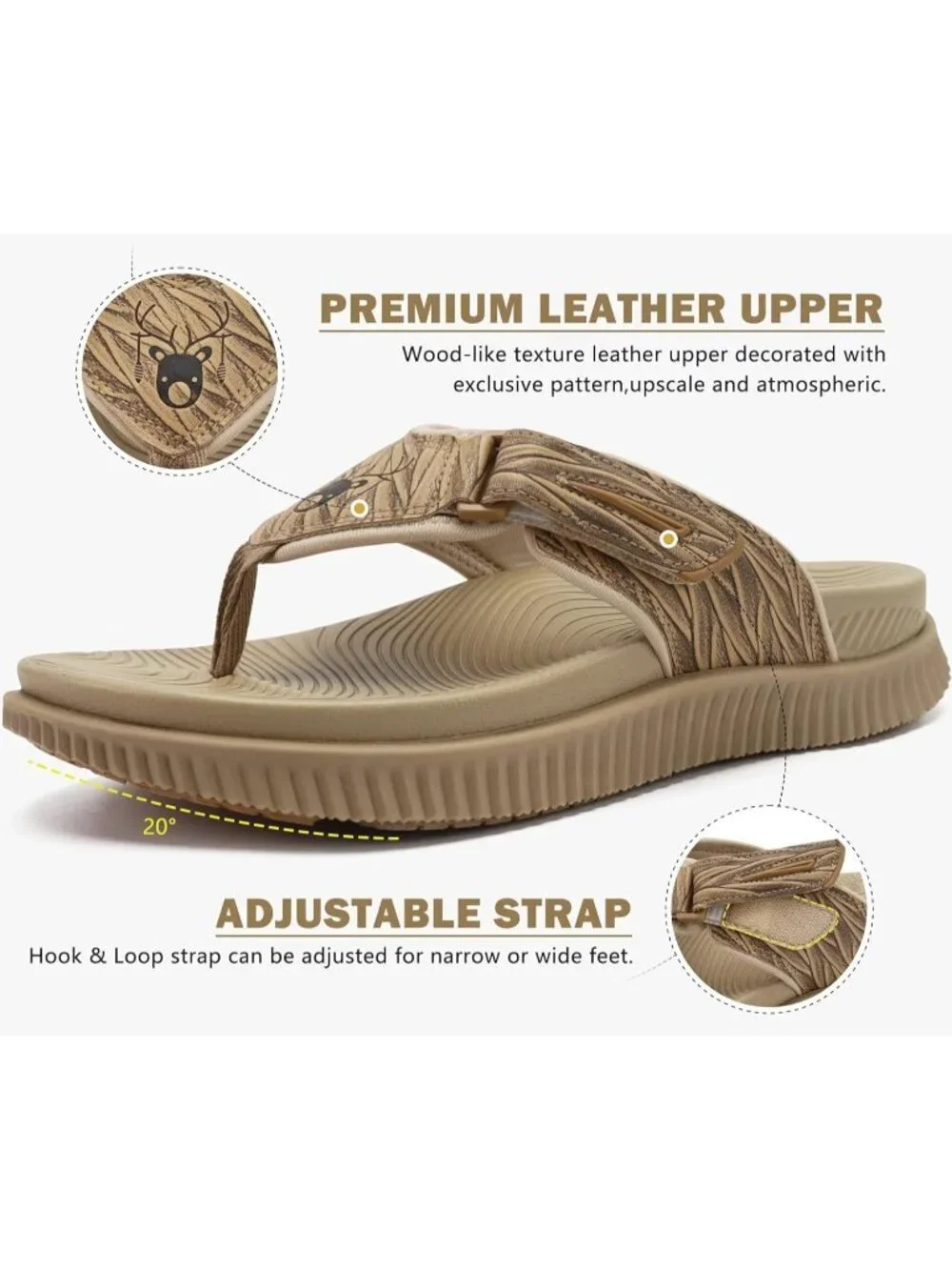 Men's Beige Orthotic Cushion Flip Flops Athletic Recovery Foam Walking Sandals